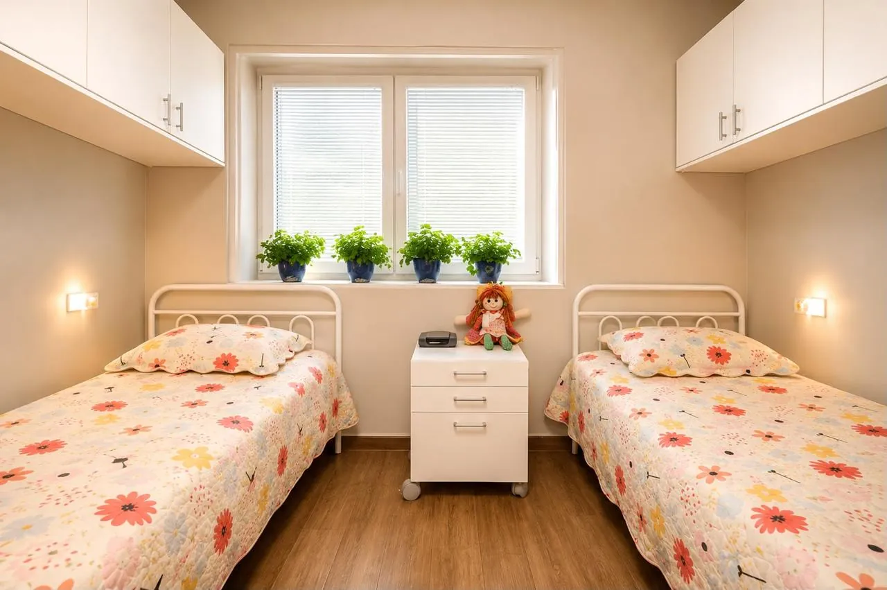 Quarto para duas pessoas da Unidade Juvenal Parada com armários